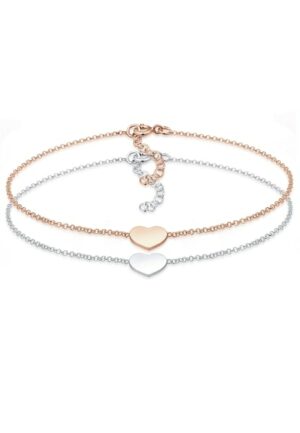 Elli Armband Set »Herz Paar Freundschaft Bi-Color 925er Silber«