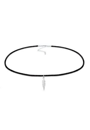 Elli Collier »Choker Feder Anhänger Satin Band Boho 925 Silber«