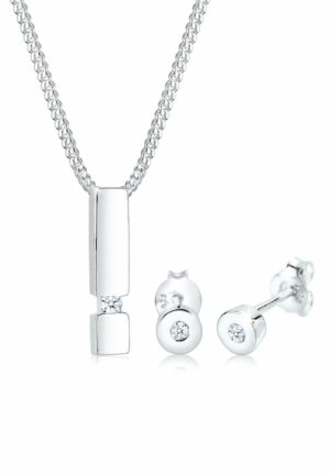 Elli DIAMONDS Schmuckset »Geo Anhänger Solitär Diamant (0.09 ct.) 925 Silber«