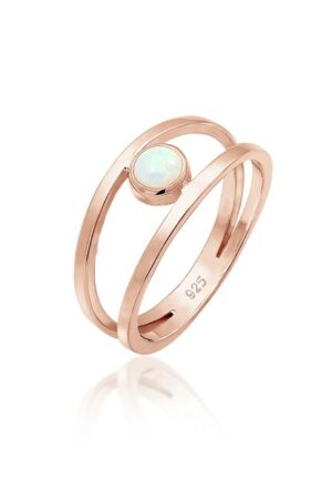 Elli Fingerring »Bandring Zweireihig Synthetischer Opal 925 Silber«