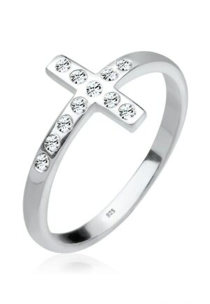 Elli Fingerring »Blogger Kreuz Kristalle 925 Silber«