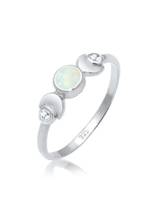 Elli Fingerring »Vintage Design Halbmond Opal Zirkonia 925er Silber«