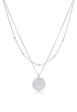 Elli Gliederkette »Layer Coin Ornament Münze Zirkonia 925 Silber«