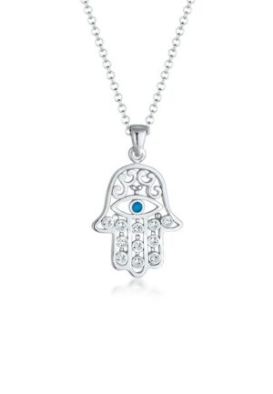 Elli Kette mit Anhänger »Hamsa Evil Eye Kristalle Schutzsymbol 925 Silber«