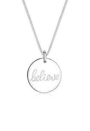 Elli Kette mit Anhänger »Plättchen mit Believe-Schriftzug Silber 925«