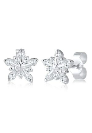 Elli Paar Ohrstecker »Schneeflocke Winter Zirkonia 925er Sterling Silber«