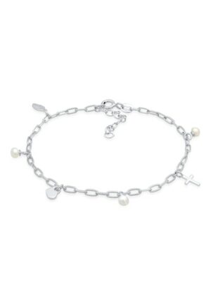 Elli Perlenarmband »Kreuz Feder Herz Süßwasserperle Charm 925 Silber«