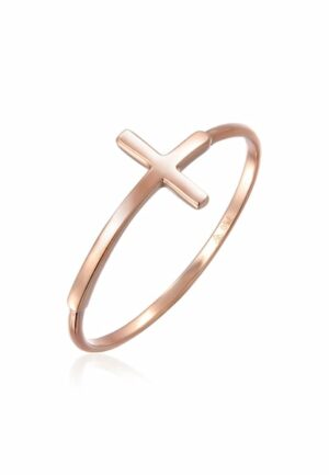 Elli Premium Fingerring »Bandring Kreuz Symbol Basic Modern 750 Roségold«