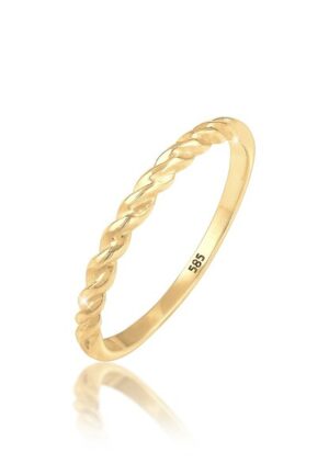 Elli Premium Fingerring »Basic Geo Twisted Gedreht Bandring 585 Gelbgold«