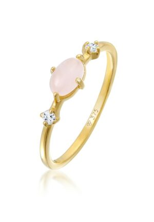 Elli Premium Fingerring »Rosa Quarz Topas Edelstein Klassik 375er Gelbgold«