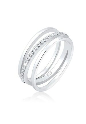 Elli Premium Fingerring »Wickelring Band Kreuz Zirkonia Modisch 925 Silber«