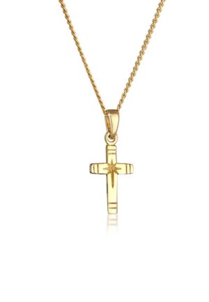 Elli Premium Kette mit Anhänger »Kreuz Anhänger Religion Panzerkette 585er Gelbgold«