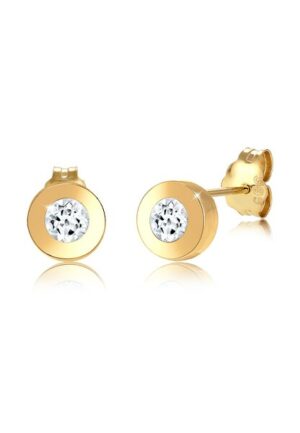 Elli Premium Paar Ohrstecker »Basic Zart Kreis Geo Topas Edelstein 585 Gelbgold«